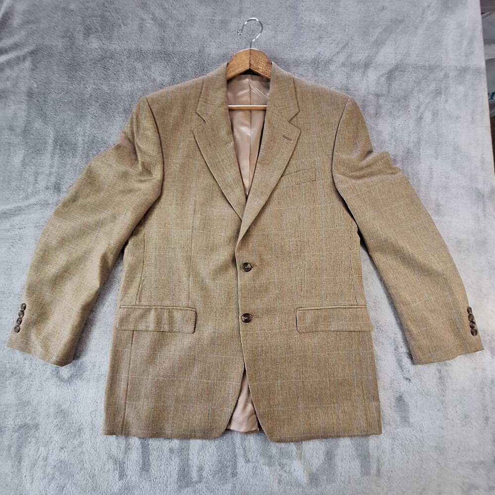 Ralph Lauren Blazer Men's 42 Brown Basket Weave Windowpane Wool Silk
